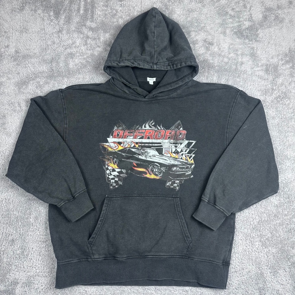 Garage Hoodie Mens Large Black Offroad Car Graphic Pullover Relaxed Fit Vintage - Picture 1 of 7